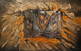 Amber Glow & Graphite Peak – Abstract Eruption Relief (Fine Art Wall Art)