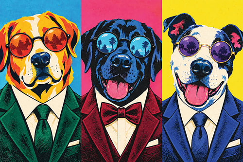 Warhol: Pop art honden in pak