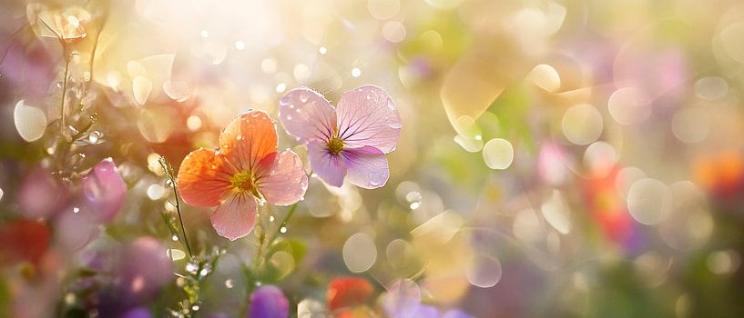 Prairie de fleurs multicolores sous le soleil par Poster Art Shop