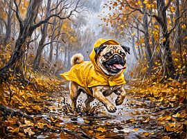 Whimsical Rainy November Forest Mops Illustration