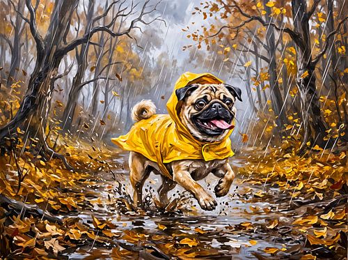Whimsical Rainy November Forest Mops Illustration
