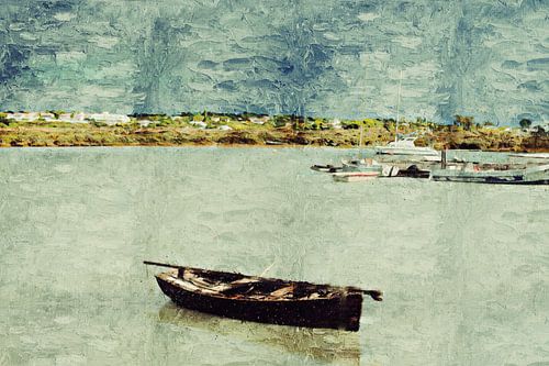 Sloep voor de kust van Fuseta (Algarve, Portugal) (kunst) van Art by Jeronimo