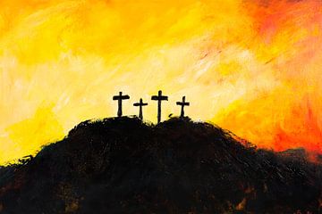 Kruisen in het licht van zonsondergang van Poster Art Shop