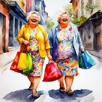 2 gezellige dames aan het winkelen