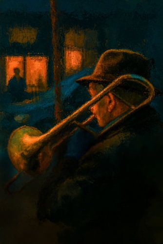 Een muzikant in de Parijse nacht