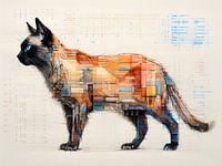 Katachtig mozaïek - Siamese kat - ingewikkelde moderne kunst