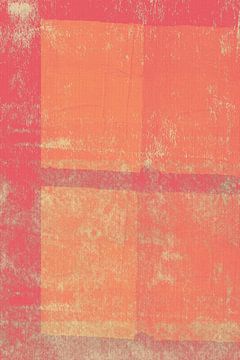 Modern abstract. Kleurrijk schilderij in neonroze, warm oranje en beige van Abstract Minimalist Art