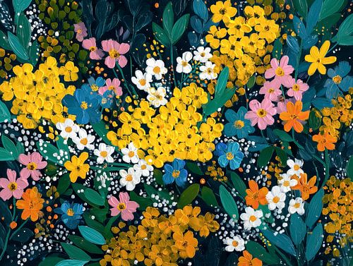 Jardin fleuri coloré en bleu nuit sur Thea