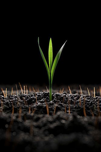 Groene spruit in donkere aarde