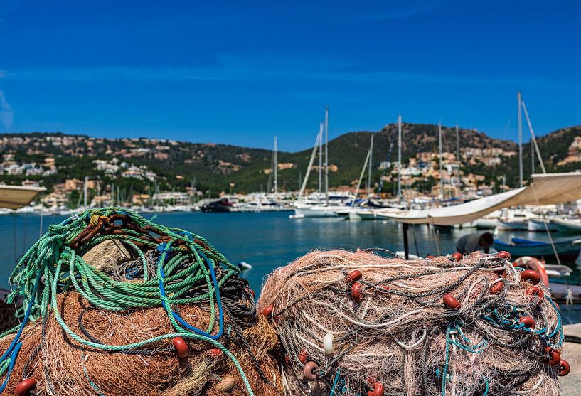 Port de Andratx on Mallorca island, stack of fishing nets at pier, by Alex Winter