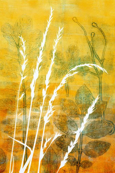 Golden yellow and green with grasses by Lida Bruinen