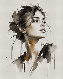 Ink Muse VII | Abstract portrait of a woman in Indian ink and watercolour