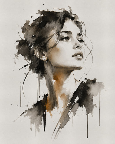 Ink Muse VII | Abstraktes Frauenporträt in Ostindischer Tinte und Aquarell