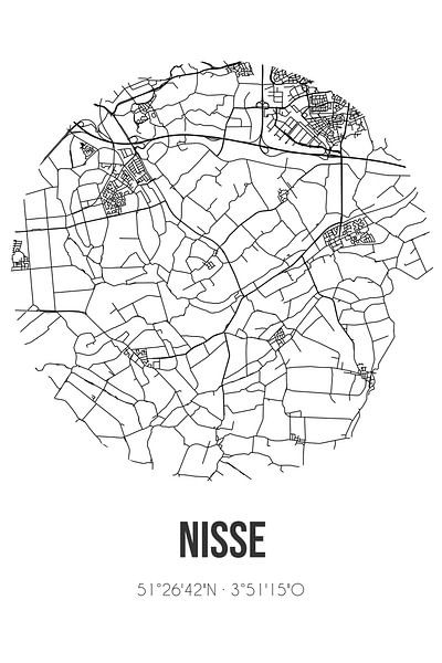 Nisse (Zeeland) | Landkaart | Zwart-wit van Stad & Wand