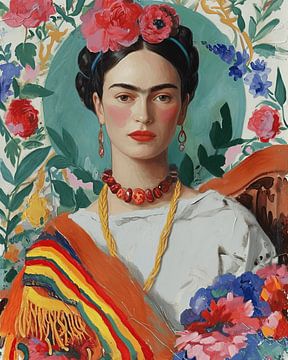 Portrait coloré de Frida sur Carla Van Iersel