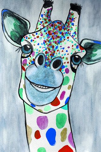 Giraffe Abstract Waterverf in Blauw Groen Rood