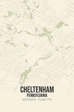 Carte ancienne de Cheltenham (Pennsylvanie), USA. sur Rezona