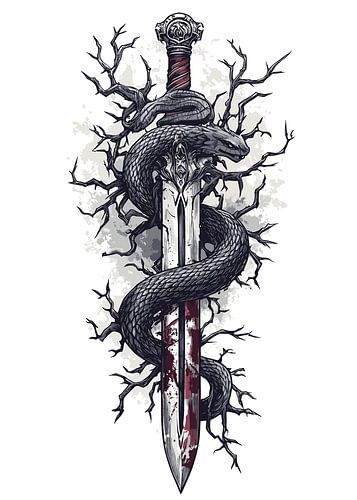 Mystiek zwaard met slang en doorns