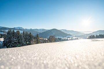 Zonsondergang met uitzicht op Oberstaufen, Staufen, Säntis en de Hochgrat van Leo Schindzielorz