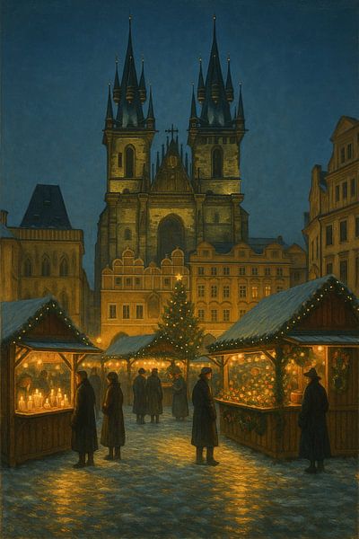 Prague Old Town Market at Night by Travel Shop