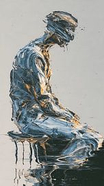 Surrealistisch figuur dat in water oplost – Emotioneel abstract schilderij – Identiteitsverlies – Conceptuele kunst van Aden Pink Studio