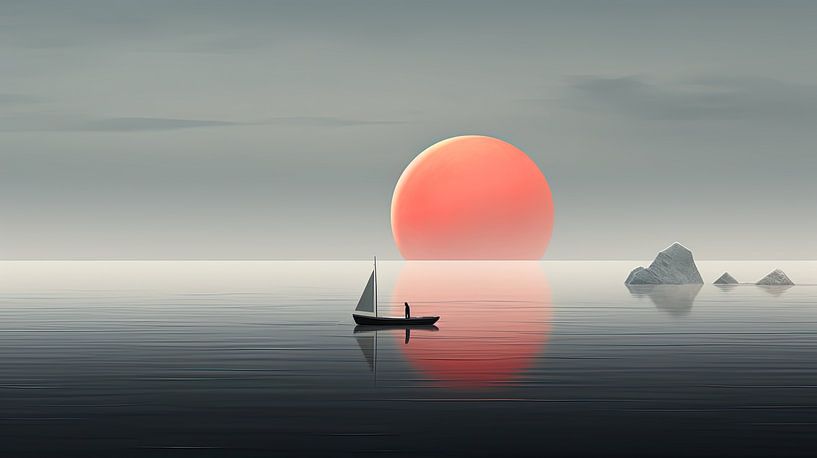 Zeitloser Minimalismus: Segeln zur untergehenden Sonne von ByNoukk