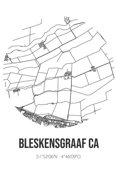 Bleskensgraaf ca (South-Holland) | Map | Black and White by Prints of Place
