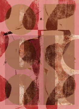 Formes et lignes abstraites en rose et couleurs chaudes et rouillées no. 2 sur Dina Dankers