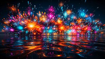 Neon fireworks in the city at night by Animaflora PicsStock