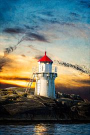 A beautiful lighthouse on the cliff in the evening light. by Karl Andrén