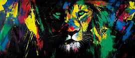 Farbexplosion: Löwenporträt in Acryl von Poster Art Shop