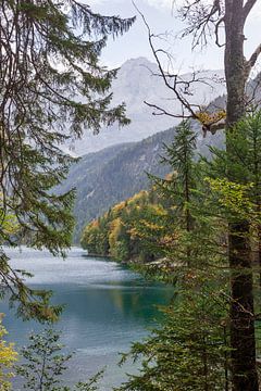 Zugspitze massief en Zugspitze met Eibsee meer van Torsten Krüger