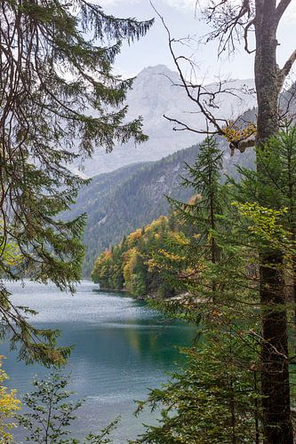 Zugspitze massif and Zugspitze with Eibsee lake