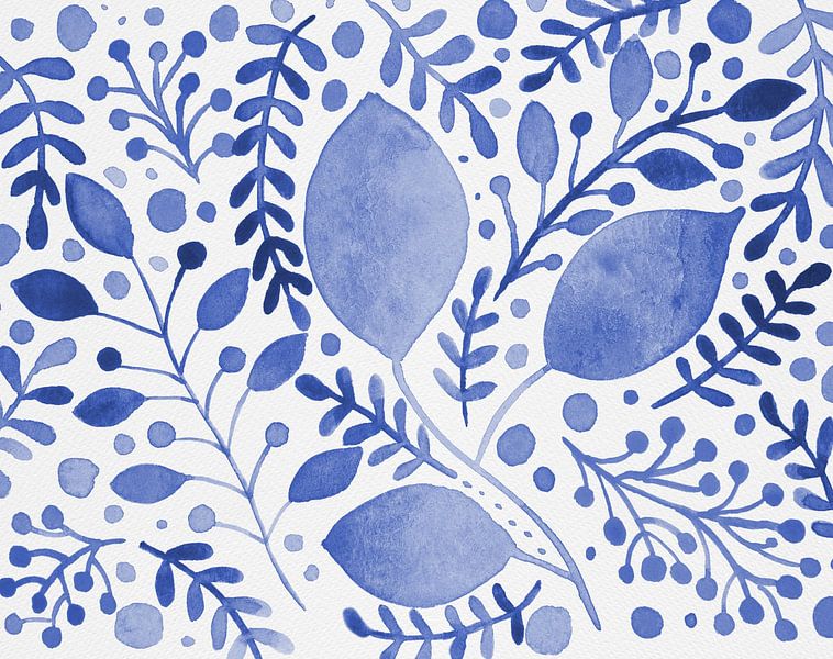 Aquarel takken blauw van Angela Minca