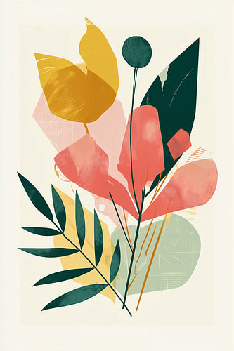 Botanical Tableau in coral no.6