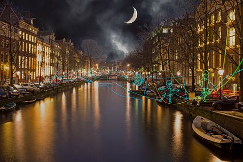 AMSTERDAM, NETHERLANDS - JANUARY 4 2016: Amsterdam light festiva
