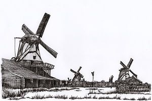 Zeichnung Zaanse Schans Mills Holland
