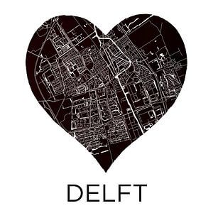 Liebe für Delft | Stadtplan in einem schwarzen Herz von WereldkaartenShop