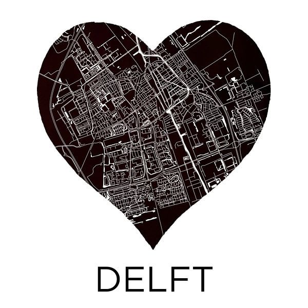 Amour pour Delft | Plan de la ville au cœur noir par WereldkaartenShop