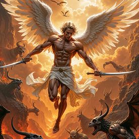 SERAPHTYRON – L’archange combat des démons avec ses épées sur INFERAURUM