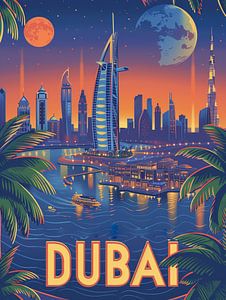 Dubai Nights: Futuristic Skyline and Waterfront Art Print