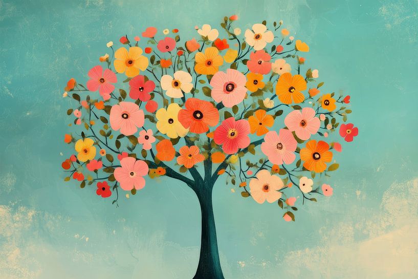 Floral Tree in Soft Pastel Tones by Eva Lee