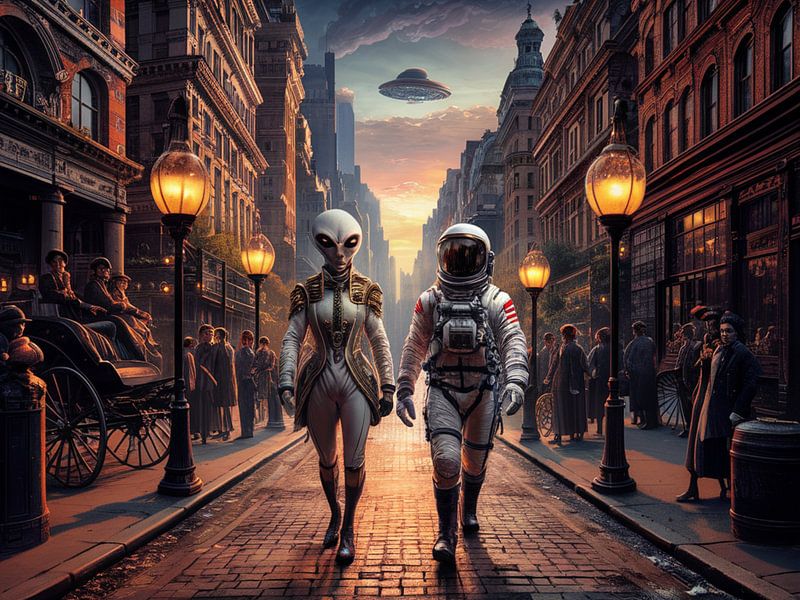 Alien mit Astronaut - Traveller in time von Reiner Borner