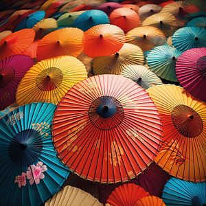 Illustration eines farbenfrohen japanischen Regenschirms's