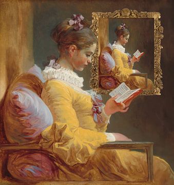 Lezend meisje, Jean-Honoré Fragonard - met schilderij van Digital Art Studio