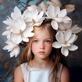 Fille avec des Magnolia's dans les cheveux