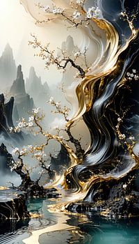 Zwart marmer en vloeibaar goud 2 van 3