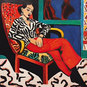 Porträt einer sitzenden Frau auf einem Stuhl von Vlindertuin Art