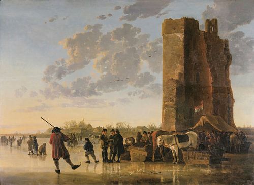 IJsscène voor de ruïnes van Huis te Merwede bij Dordrecht, Aelbert Cuyp