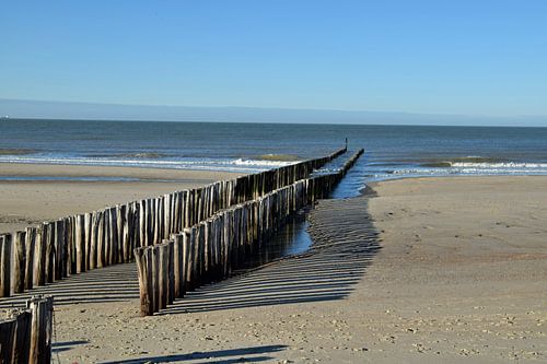 wooden breakwaters along the beach into the North Sea near the village of Domburg , Zeeland